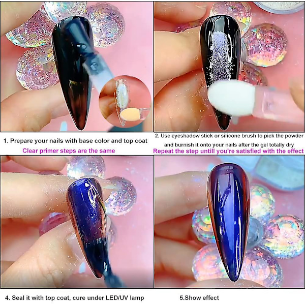 Nagelpulver 6 Färger Spegel Laser Nagel