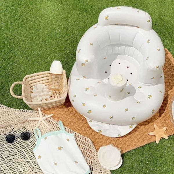 Läckagesäker PVC Uppblåsbar Babystol Olivblomma Mönster Simbassäng Uppblåsbar Babysits För Resor (1st, vit)