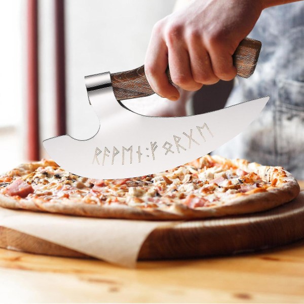 Creative Viking Pizza Økse Graveret Runer Træskaft Robust Holdbar Med Skede