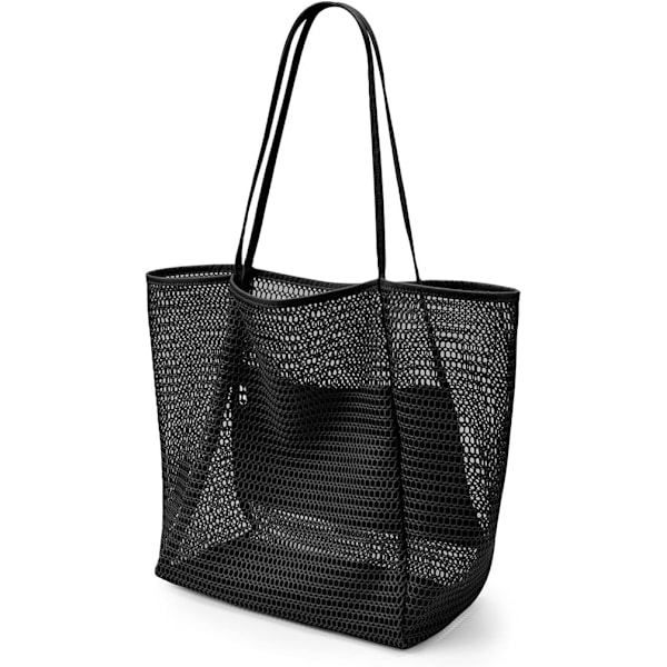 Mesh Tote Bag, 23L Strandtaske Ekstra Stor Tote Bag til Kvinder med Lynlåslomme Skuldertaske Sommer Strandtaske Genanvendelig Indkøbspose til Picnic Ferie