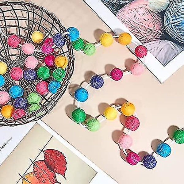 Wabjtam Uldfilt Kugleguirlande Farverige Pom Pom Guirlande Håndlavet 6,5ft Lang 24 Kugle Filt
