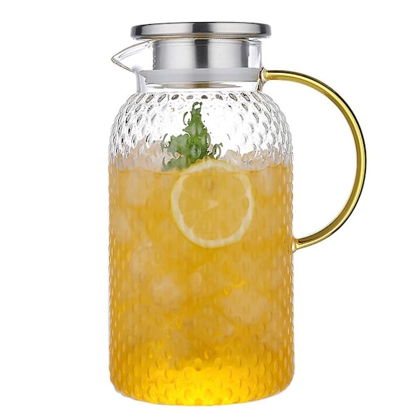 Vandkande, 1,9L Glaskande, Vandkande til Køleskab, Kande med Låg, Varmebestandig Kande, Glas Vandkande til Kold eller Varmt
