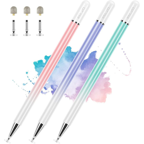 Elzo Stylus-penner for berøringsskjermer, 2 i 1 universell stylus, Surface-penn, 100 % kompatibel med alle nettbrett-berøringsskjermer for iPhone/iPad/Samsung/Huawei