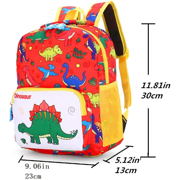 Lasten reppu, esikoulu, matkustaminen, söpö piirretty reppu, koululaukku (dinosaurus, punainen)