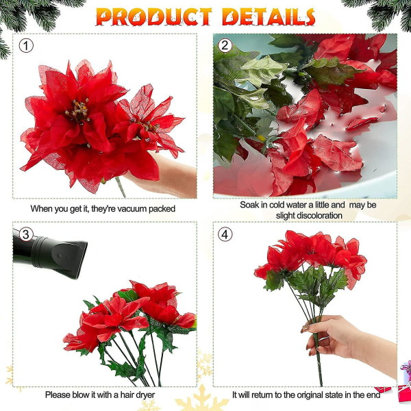 7 Huvuden Jul Konstgjorda Julstjärna Blommor Faux Julstjärna Buske Buketter Silke Julstjärna Julgran Prydnader Julstjärna