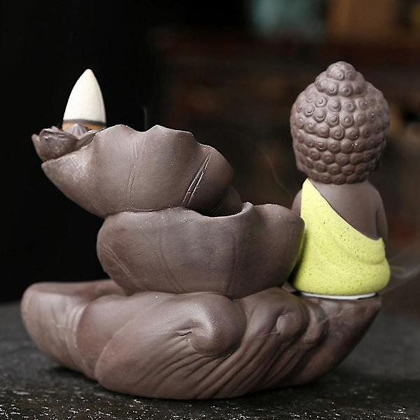 Lille Røg Tilbageflow Røgelsespindeholder Maitreya Buddha Statue Porcelæn Vandfald Censer Hjem D