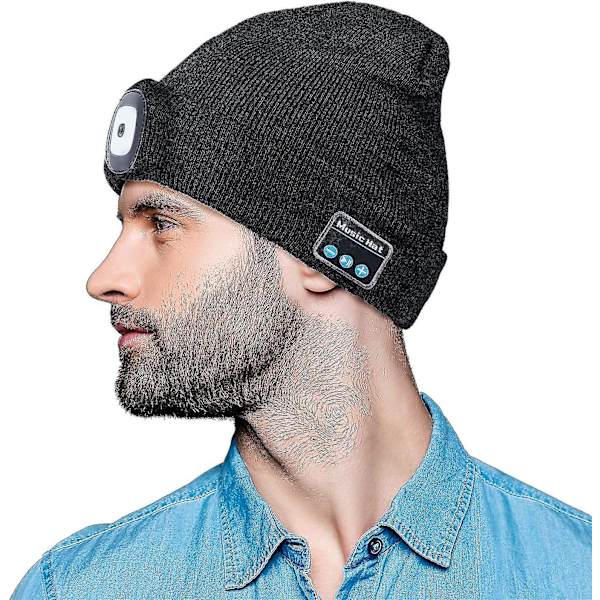 Bluetooth Beanie med LED-belyst Hat, Indbyggede Stereo Højttalere og Mic