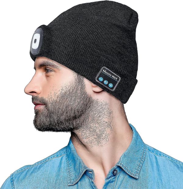 Bluetooth-mössa med LED-belyst hatt, inbyggda stereohögtalare och mikrofon