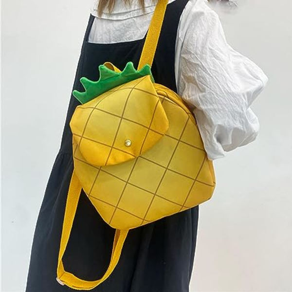 9,84\" Ananas Plysj Ryggsekk Y2k Søt Gul Grønn Veske Kawaii Liten Veske Skolesekk for Kvinner Voksne Jenter Gutter Gutter Småbarn