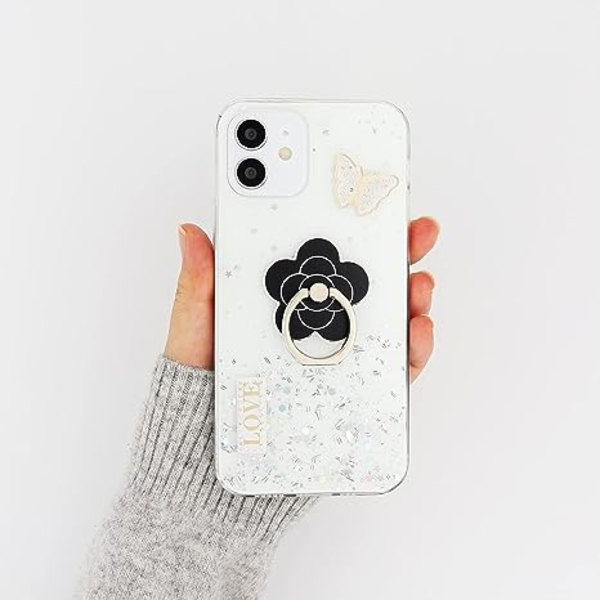 Mobiltelefon Ringholder Blomster Finger Ring Grip Stativ 360° Rotation 180° Flip Universal Kickstand Kompatibel med Alle Smartphones (Sort)