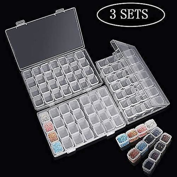 Diamond Stick Box 3 st Varje Genomskinlig Förvaringslåda Med 28 Mini Fack Rutnät, 5d Diamant