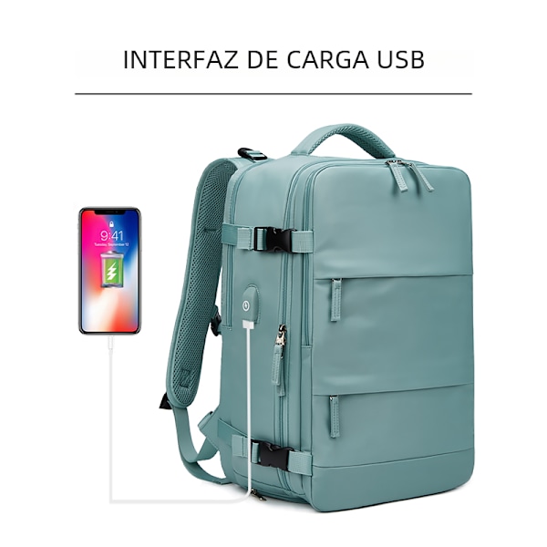 15,6 tommers bærbar PC-ryggsekk for kvinner, USB-lading, skolesekker, uavhengig skobag, utendørs reise-ryggsekk Dark green
