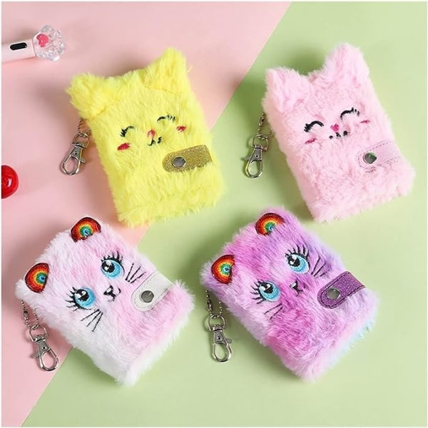 Notesbog Spiral Sød Kat Plys Notesbog Kawaii Vedhæng Nøglering Notesbog Daglig Plan Dagbog Notesblok Kontorartikler (Farve: MC)