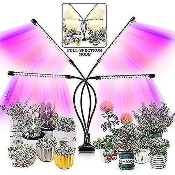Växtljus för inomhusväxter - Uppgraderad version 80 LED-lampor med fullt spektrum och rödblått spektrum, 3/9/12h timer, 10 dimbar nivå
