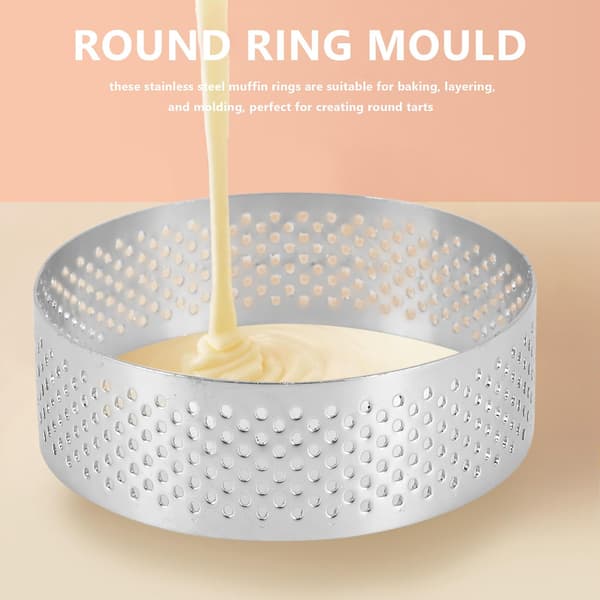 12 Pakk Rustfritt Stål Tart Ringer 3 Tommer, Perforerte Kake Mousse Ring, Kake Ringform, Rund Kake