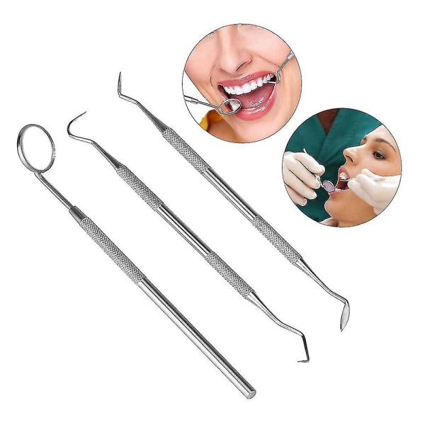 3 kpl työkaluja hammashoitoon ja suuhygieniaan, ruostumattomasta teräksestä valmistettu hammaspeilianturi