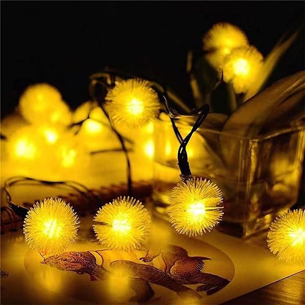 Maskros Fairy String Lights Luddig Snöboll Ljus 2 Belysningslägen Batteridriven String Light, Snö Pompom Lykta för DIY Bröllop Fest Sovrum P