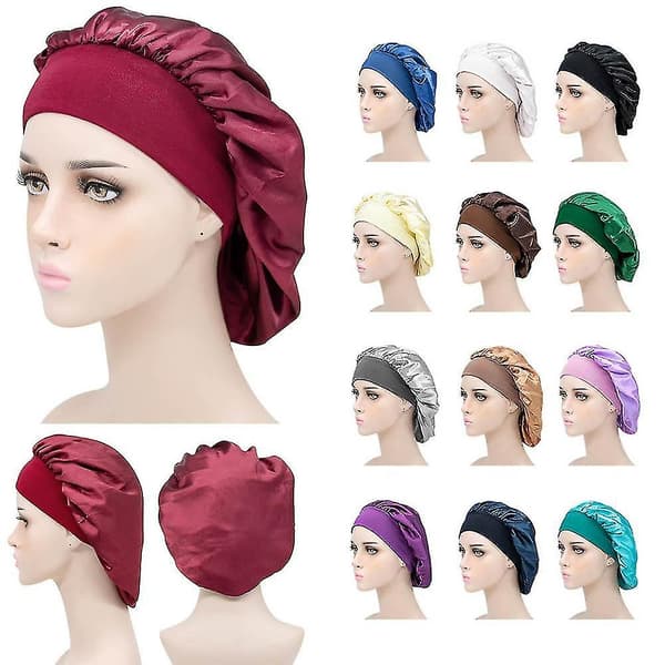 Mote Shower Caps Elastisk Satin Bonnet Sovehette Kvinner Silke Natthette Bred