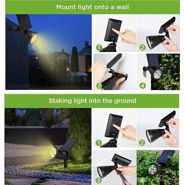 Solcellehave-Landskabsspotlight, 4/7 LED Auto Til/Fra, til