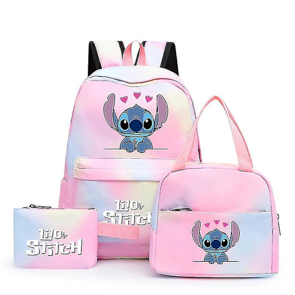 3 st/set Disney Lilo & Stitch Student Boy Girl Skolväska Färgglad Ryggsäck Med Lunchväska Barn Tonåring Cartoon Skolbokväska Hög Kvalitet 3781646 3771644