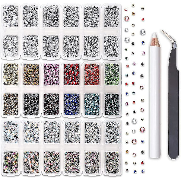 10272 st Rhinestones, Flatback Round Glass Gems Set med olika storlekar Clear