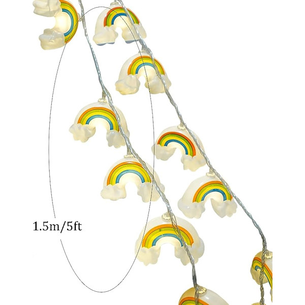 Regnbågs-Fairy String Lights LED Varmvit Jul Inomhus Utomhus Fairy Lights Batteridriven Vägglampa 10LED Fönster Gardin String Light Bröllop Fest