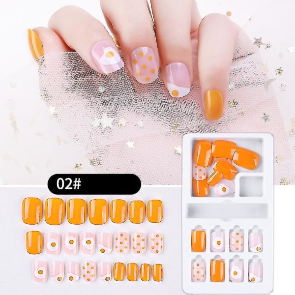 24 kpl Fake Nails Uudelleenkäytettävät kynsilaitteet, jotka painetaan koko cover tekokynsien kärjet