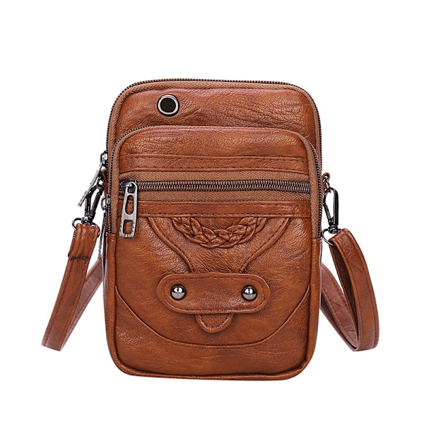 Multifunktionel lille skuldertaske i blødt PU-læder til kvinder Vintage design lille messenger mobiltelefon taske til damer Brown