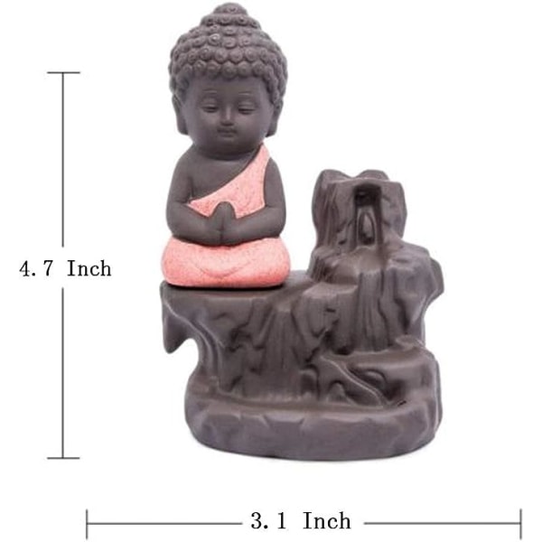 Røykelsesbrenner Røkelse Vannfall Tilbakestrøm Stativ Keramikk, Keramisk Buddha Statue, Liten Munk Pagode, Konisk Stang Askeoppsamler Med 20 Tilbakestrøm Røkelse Kjegle (Rød)