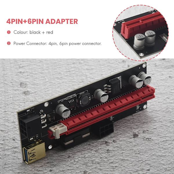 6 stk. Ver009 Usb 3.0 Pci-e Riser Ver 009s 1x Til 16x Extender Riser Adapter Sata 15pin Til 6 Pin
