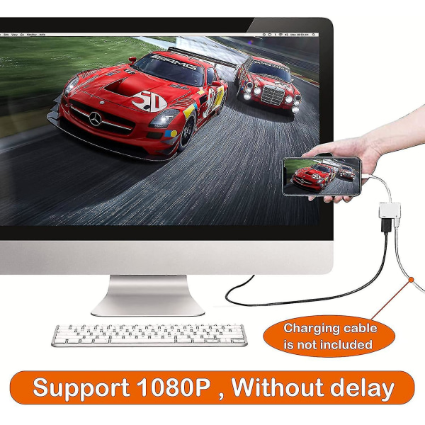 HDMI Adapter til iPhone, 1080p Digital AV Adapter til iPhone til TV, Plug & Play Forbindelse Kompatibel med iPhone 12/11 /x /xr /xs /7p/8p