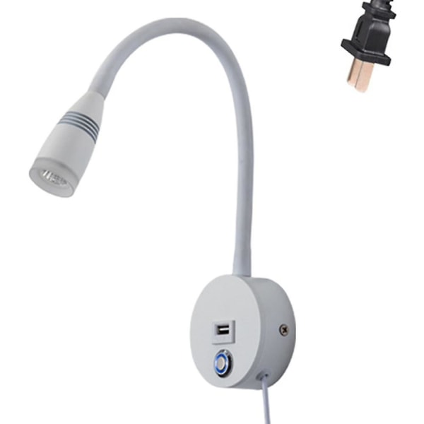 Veggmontert leselampe med USB-lading, berøringsdimmersbryter, LED-varmhvit lys