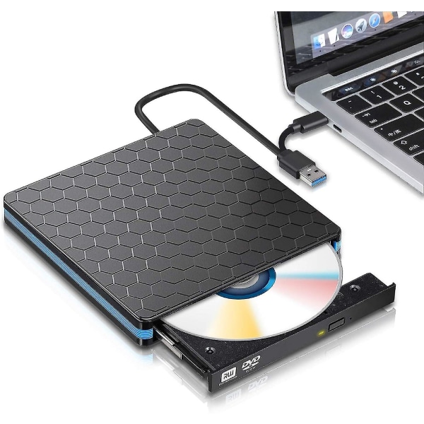 Ekstern DVD-stasjon, USB 3.0 Type C CD-stasjon, Dvd-spiller med to porter, bærbar optisk brennerskriver, høyhastighets dataoverføring