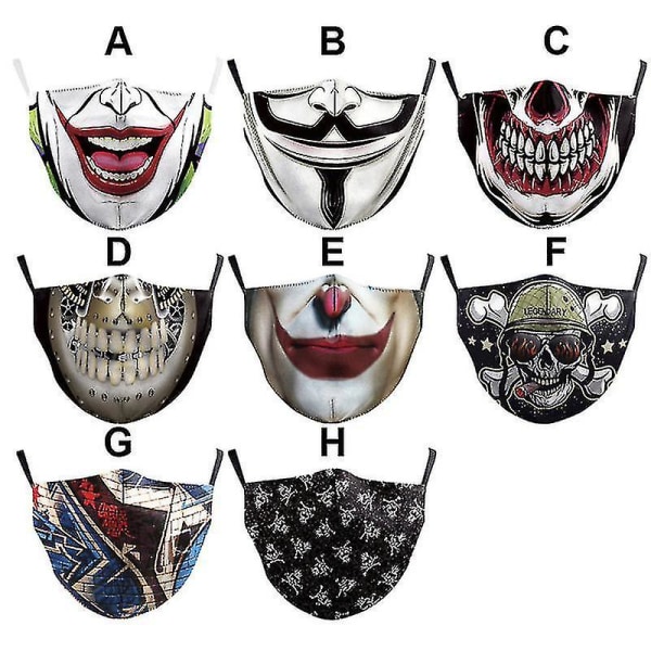H Vuxna Män Kvinnor Tvättbar Återanvändbar Skyddande Ansiktsmask 3d Digital Tryck Rolig Anti Z14628