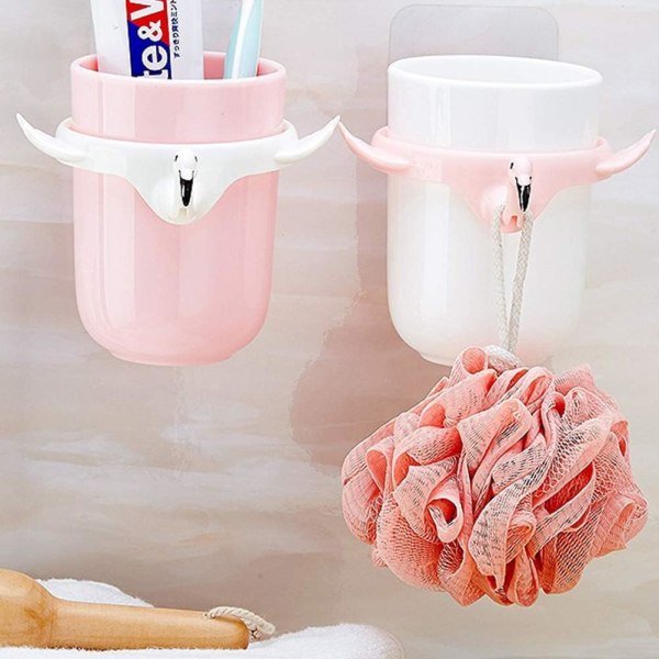 Tandborsthållare för badrum, hemmagjord tandmugg väggmonterad gurgelkopp Flamingo tandborsthållare tecknad film tandborsthållare (rosa)