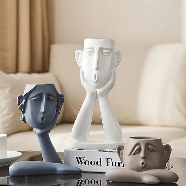 3 st Resin Familj Ansikte Resin Staty, Skulpturer Heminredning Modern Gåva, Sukkulenter Växtkruka, Resin Ansikte Kruka för Inomhus Dekorativ, Resin Figur Staty