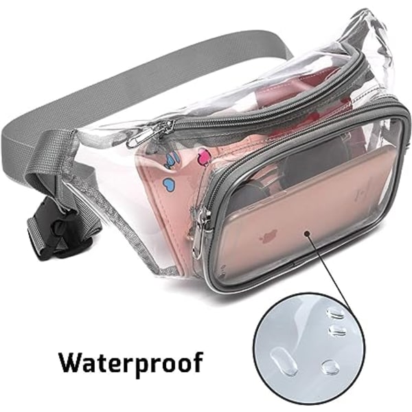 Klar Fanny Pack Vattentät Söt Midjeväska Stadion Godkänd Klar Plånbok Transparent Justerbar Bältesväska för Kvinnor Män, Resor, Strand, Evenemang, Konserter