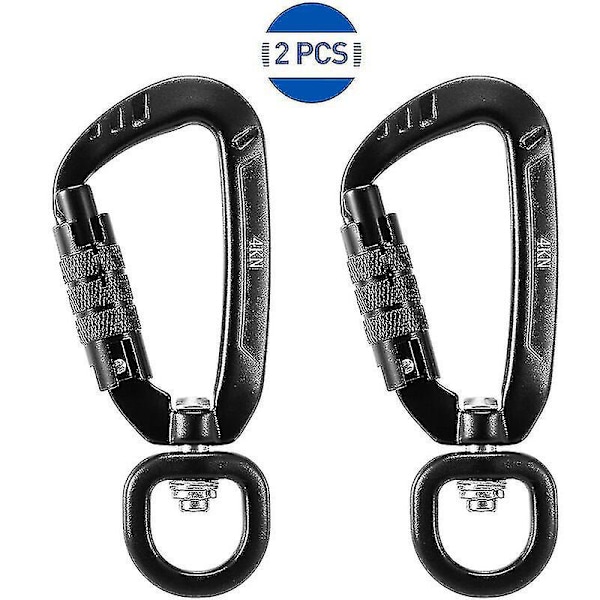 2pcs Swivel Carabiner Clip, 360 Rotatable Spinner Carabiner Small Auto Locking Carabiner 4kn(black C-ring) - Snngv