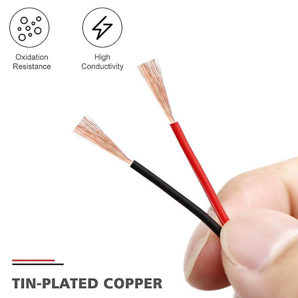 2-polet Ledningskabel 100m 22awg 12v/24v Forlængerledning Rød Og Sort 2-trådet Strandet Fortinnet Kobber Led Lys B
