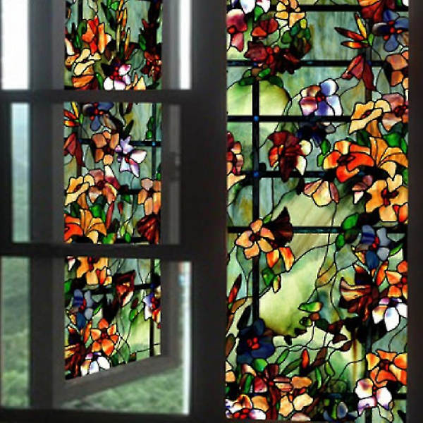 3D Statisk Klistrefolie for Vinduer - Frostfrostet, Farget Kamelia Glassklistremerke, Privat Dekorativ Glassklistremerke for Bad og Soverom