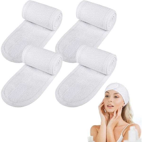 4 Pack Spa Facial Beauty Pandebånd Wrap Terry Cloth Pandebånd Stretch Håndklæde til kvinder og mænd, der vasker ansigt Badekar, Makeup og Sport-Wh