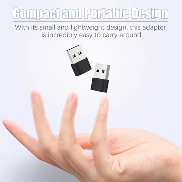 2-pakning USB-C til USB-adaptere for dataoverføring og lading, svart