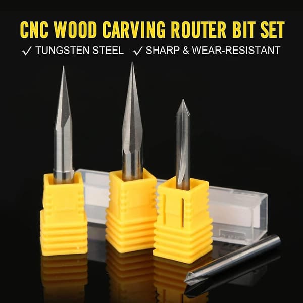 CNC-fræserbitsæt 1/4\" skaft, gravering træskærerfræserbit 6 mm & 4 mm, V-rille, profilbit