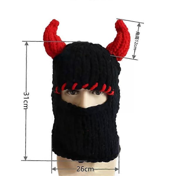 Elastisk strikket balaklava med horn-dekor, varm helhode-dekke tilbehør for voksne rollespill