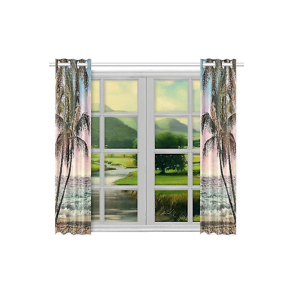 Tropiska kustfönster kök gardin strand palmträd fönsterbehandling panel gardiner 65x90 cm set om 2