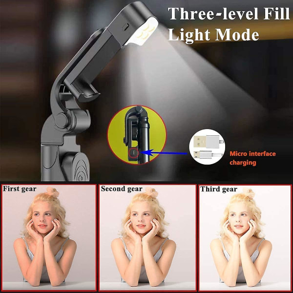 Selfie Clip On Ring Light, Mini oppladbart 9 nivå justerbart lysstyrke lys med 32 LED, usb