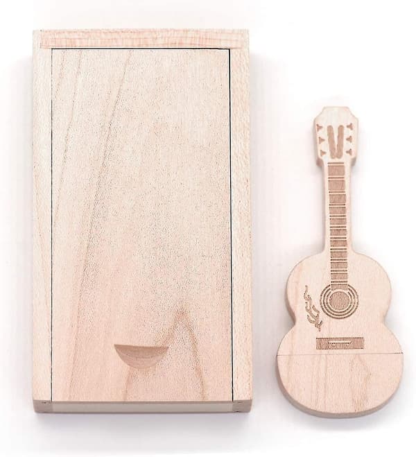 Gitarr USB-minne av lönnträ, trä-tumme, gitarrgåvor, nyhet (32 GB, valnöt)