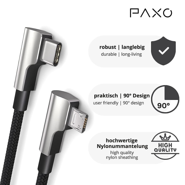0,3m OTG USB-forbindelseskabel, E-cykel Kiox, Yamaha, Micro USB til USB-C kabel (lader USB-C enheder), 90 graders vinkel stik, data C
