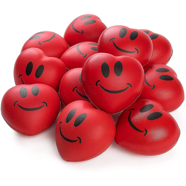 Hjärta stressbollar - Alla hjärtans dag Röda hjärtan 3" Smile Face Squeeze Stress Relief Hjärtformad stressboll - Roliga festfavoriter för