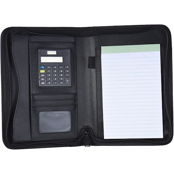 Bärbar professionell affärspärm Padfolio mapp dokumentväska arrangör A5 PU läder dragkedja stängning med miniräknare Ca